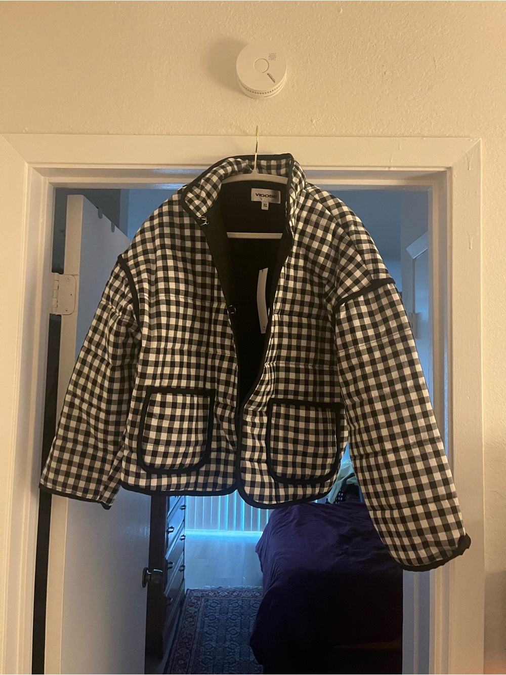 Black & White Gingham Quilted Jacket XL